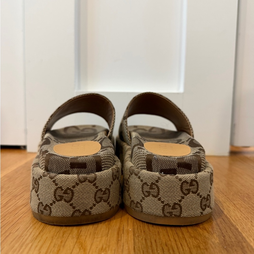 GUCCI Womens Platform Slide Sandal Slip On Wedge Size 7.5 Open Toe - Picture 9 of 9